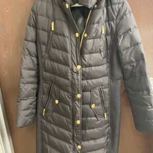 Women's Black Quilted Jacket with Gold Accents